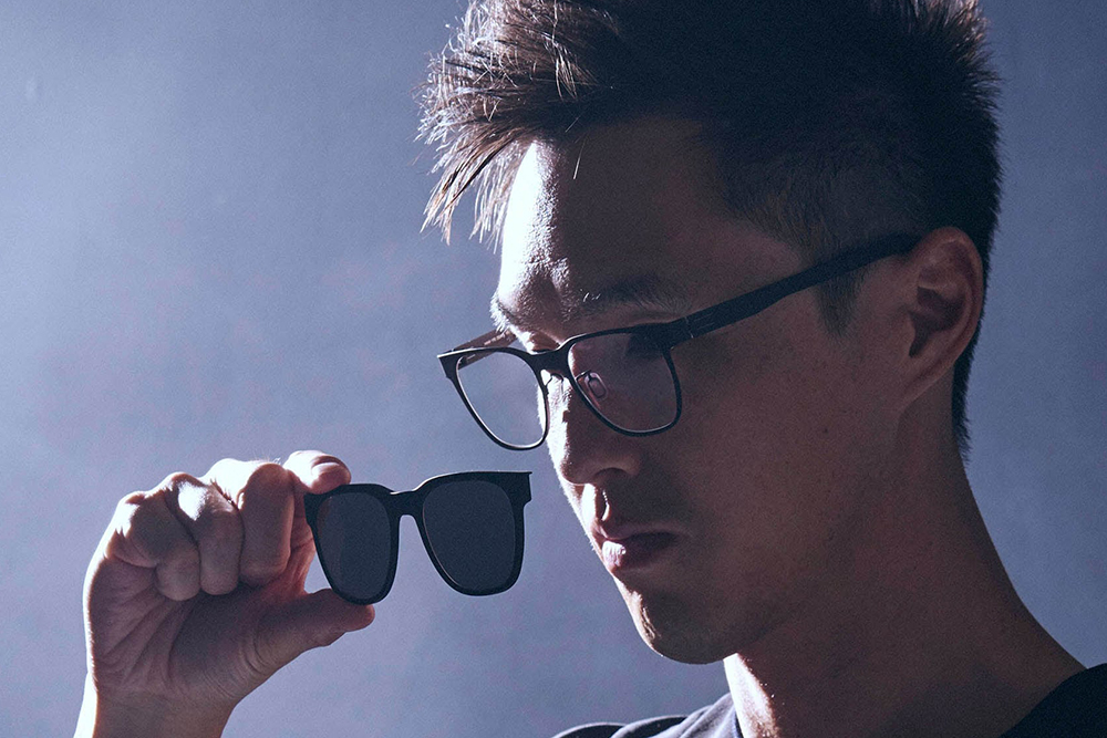 Wesley Chan's EYE Frame optical glasses with clip-on sunglasses plate