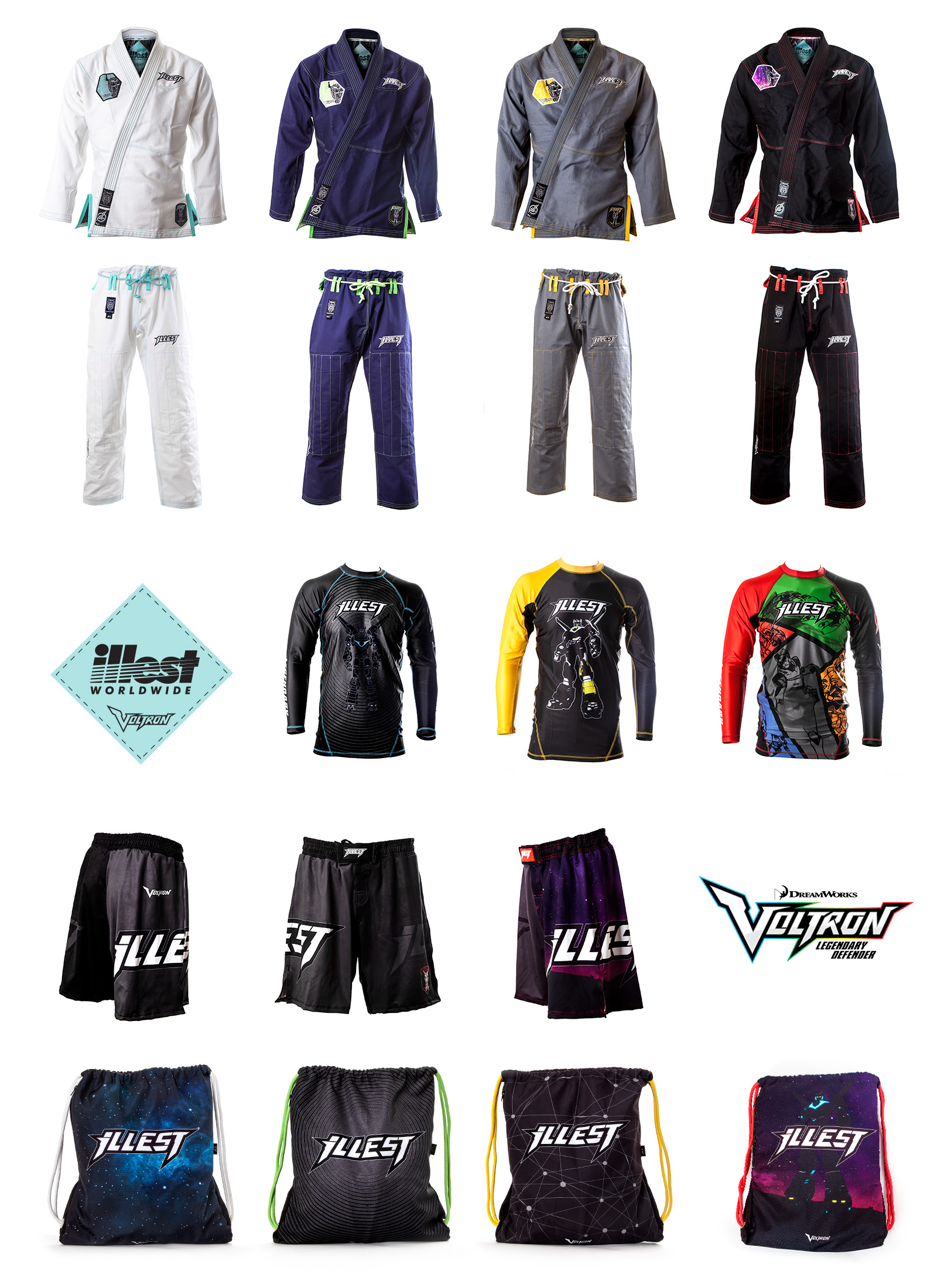 ILLEST Voltron Juijitsu Collection featuring BJJ Gis, rash guards, and sparring shorts